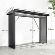 Outsunny Șopron pentru Lemne din Oțel de Exterior, Bază Ridicată și Acoperiș Înclinat, 213x66,5x150 cm, Gri Închis