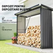 Outsunny Șopron pentru Lemne din Oțel de Exterior, Bază Ridicată și Acoperiș Înclinat, 213x66,5x150 cm, Gri Închis