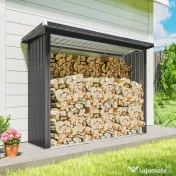 Outsunny Șopron pentru Lemne din Oțel de Exterior, Bază Ridicată și Acoperiș Înclinat, 213x66,5x150 cm, Gri Închis