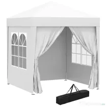 Outsunny Foisor Pliabil 2x2 m con 4 Pereti Detasabili, Foisor de Gradina cu Sac pentru Transport din Poliester si Otel, Alb