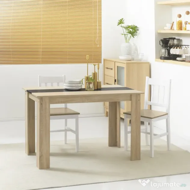 HOMCOM Masă de sufragerie modernă din lemn pentru 4-6 persoane, 120x69x75cm, culoare negru și lemn