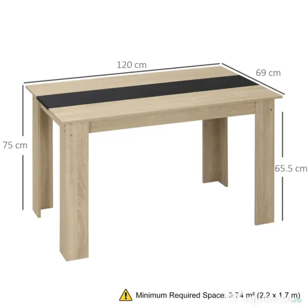 HOMCOM Masă de sufragerie modernă din lemn pentru 4-6 persoane, 120x69x75cm, culoare negru și lemn