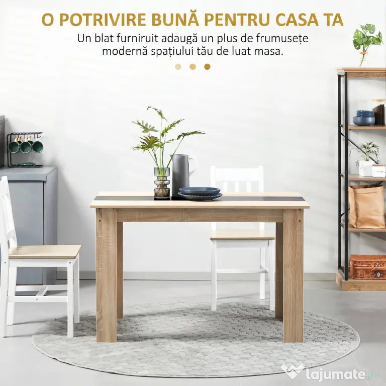 HOMCOM Masă de sufragerie modernă din lemn pentru 4-6 persoane, 120x69x75cm, culoare negru și lemn