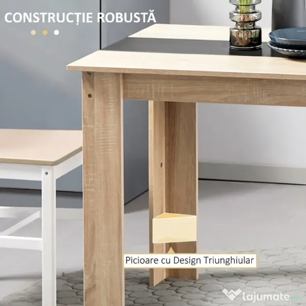 HOMCOM Masă de sufragerie modernă din lemn pentru 4-6 persoane, 120x69x75cm, culoare negru și lemn