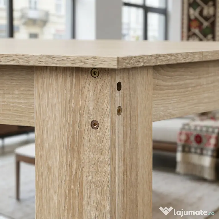 HOMCOM Masă de sufragerie modernă din lemn pentru 4-6 persoane, 120x69x75cm, culoare negru și lemn