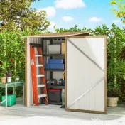 Outsunny Șopron de Grădină 0.92m² din Oțel Galvanizat, Depozit pentru Unelte cu Ușă cu Sistem de Blocare, Acoperiș Înclinat, 100x104x160 cm, Galben