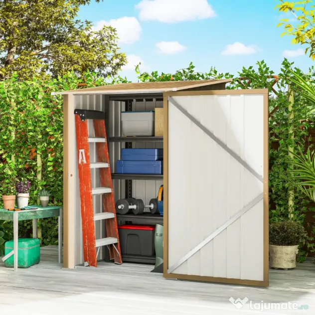 Outsunny Șopron de Grădină 0.92m² din Oțel Galvanizat, Depozit pentru Unelte cu Ușă cu Sistem de Blocare, Acoperiș Înclinat, 100x104x160 cm, Galben