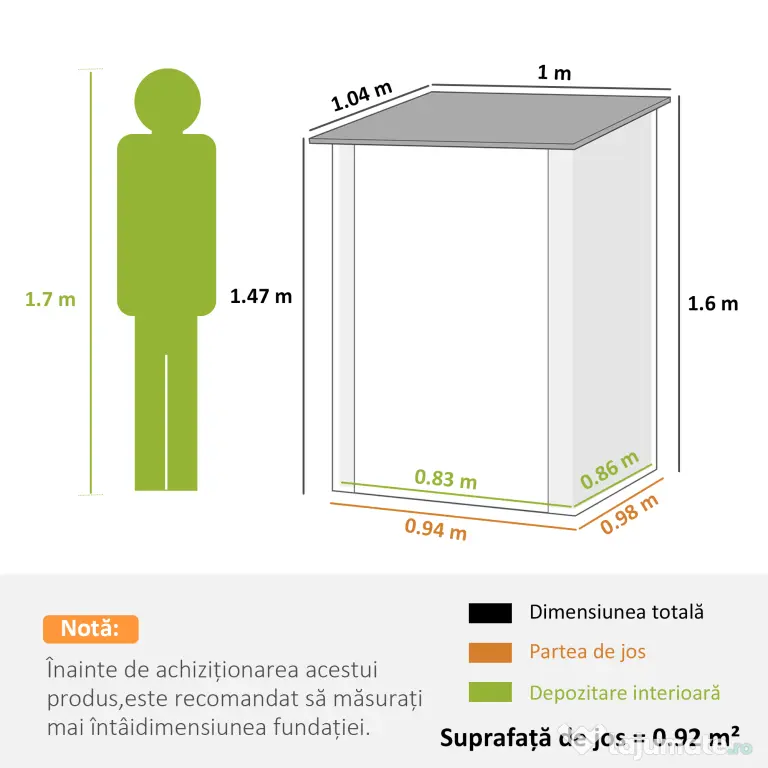Outsunny Șopron de Grădină 0.92m² din Oțel Galvanizat, Depozit pentru Unelte cu Ușă cu Sistem de Blocare, Acoperiș Înclinat, 100x104x160 cm, Galben