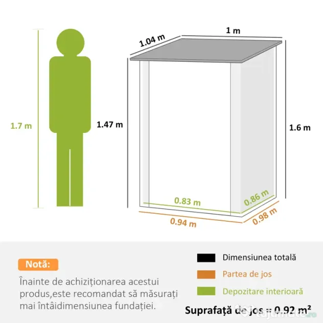 Outsunny Șopron de Grădină 0.92m² din Oțel Galvanizat, Depozit pentru Unelte cu Ușă cu Sistem de Blocare, Acoperiș Înclinat, 100x104x160 cm, Galben