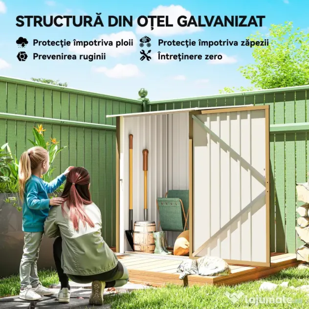 Outsunny Șopron de Grădină 0.92m² din Oțel Galvanizat, Depozit pentru Unelte cu Ușă cu Sistem de Blocare, Acoperiș Înclinat, 100x104x160 cm, Galben