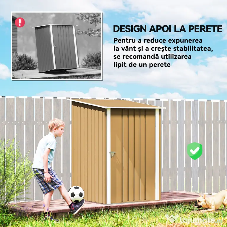 Outsunny Șopron de Grădină 0.92m² din Oțel Galvanizat, Depozit pentru Unelte cu Ușă cu Sistem de Blocare, Acoperiș Înclinat, 100x104x160 cm, Galben
