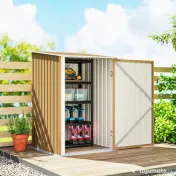 Outsunny Șopron de Grădină 0.92m² din Oțel Galvanizat, Depozit pentru Unelte cu Ușă cu Sistem de Blocare, Acoperiș Înclinat, 100x104x160 cm, Galben
