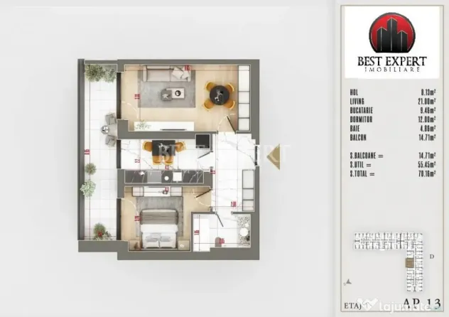 Apartament 2 camere Modern-Incalzire Pardoseala