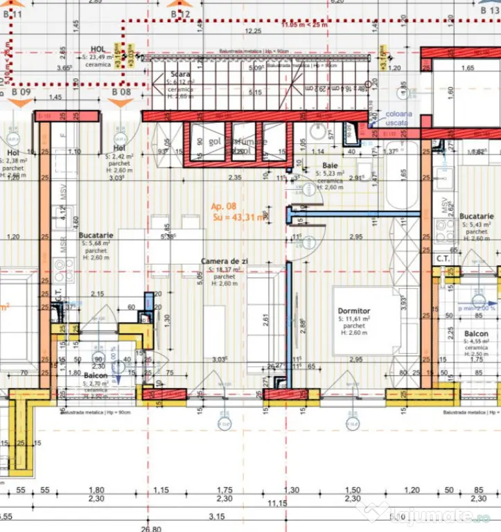 Apartament de 2 camere, finisat, 43,31 mp utili, in zona Tin