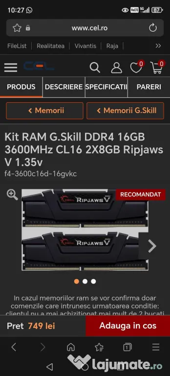 Kit Memorie Pc DDR- 4, 16gb