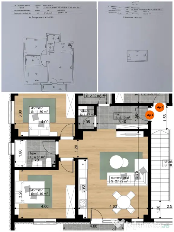 Apartament cu 3 camere, 67,7 mp + boxă 10,06 mp, et. 3/3, mobilat si utilat Emil Racovita