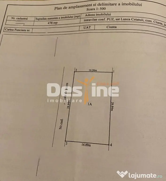 Comision 0% Teren intravilan 944 mp, Lunca Cetatuii - Lunca Cetatuii (Iasi)