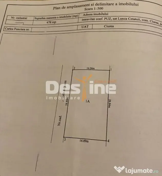 Comision 0% Teren intravilan 944 mp, Lunca Cetatuii - Lunca Cetatuii (Iasi)