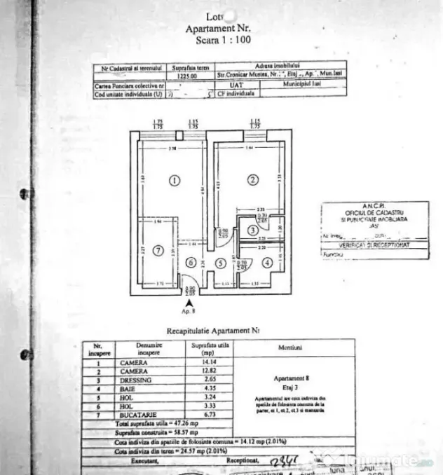 Apartament 2 camere 47 mp mobilat utilat etaj intermediar