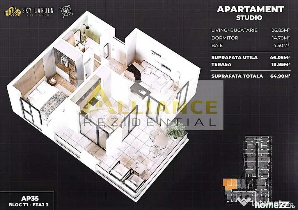 APARTAMENT TIP STUDIO DE VÂNZARE - COMPLEX NOU - Popesti Leordeni (Bucuresti-Ilfov)
