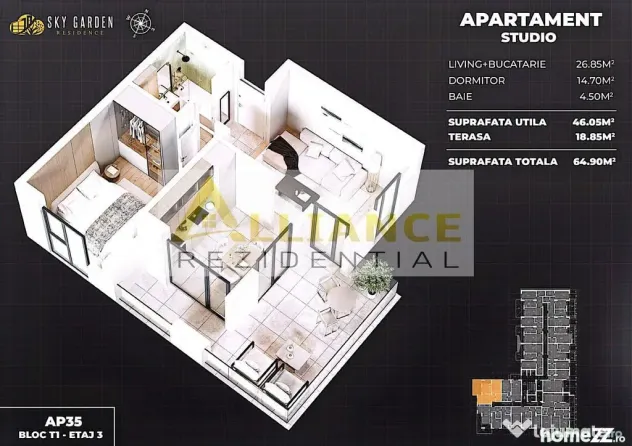 APARTAMENT TIP STUDIO DE VÂNZARE - COMPLEX NOU - Popesti Leordeni (Bucuresti-Ilfov)