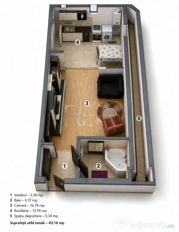 Garsonieră spațioasă, 43 mp | Centrală proprie | Parc Se - Bucuresti (Bucuresti-Ilfov)