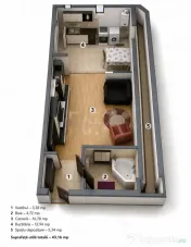 Garsonieră spațioasă, 43 mp | Centrală proprie | Parc Se