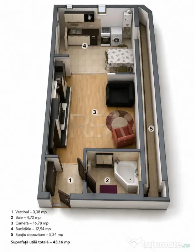 Garsonieră spațioasă, 43 mp | Centrală proprie | Parc Se - Bucuresti (Bucuresti-Ilfov)