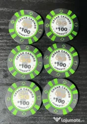 Lot Jetoane Vintage Cazinou 100$ Cesar Casinos Junket Anii 90 Piese Colecție 