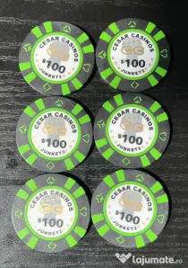 Lot Jetoane Vintage Cazinou 100$ Cesar Casinos Junket Anii 90 Piese Colecție