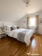 Casă individuală P+M cu livadă, seră, finisaje din lemn 
