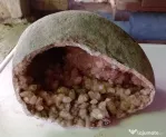Geoda de cuart cu cristale roz-portocalii hematit 25 cm.