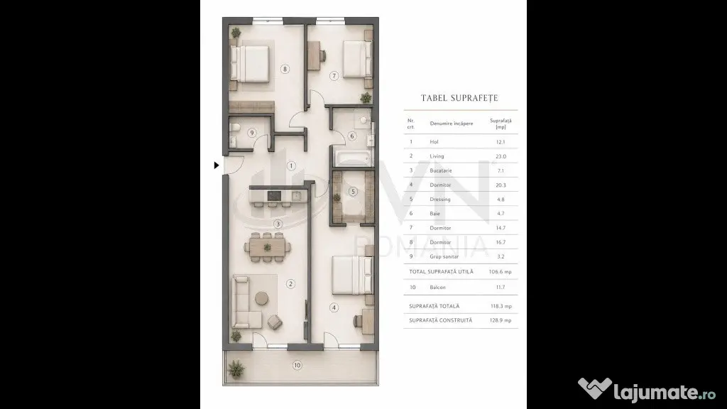 Apartament 4 camere complet mobilat One Timpuri Noi cu lo... - Bucuresti (Bucuresti-Ilfov)