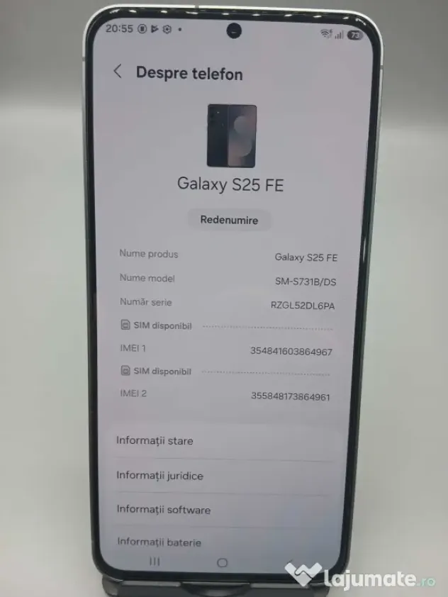 Samsung Galaxy S25 FE 5G SM-S731B/DS Negru Capacitate de Stocare: 128GB Ram: 8GB ID_2143