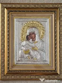 Icoana Argintata - Maica Domnului - Dulcea Sarutare Relief 3 D 