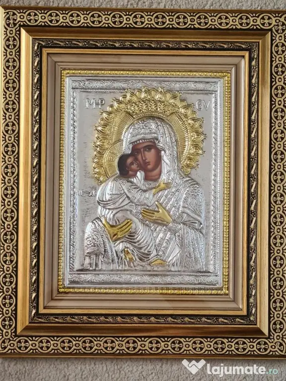 Icoana Argintata - Maica Domnului - Dulcea Sarutare Relief 3 D