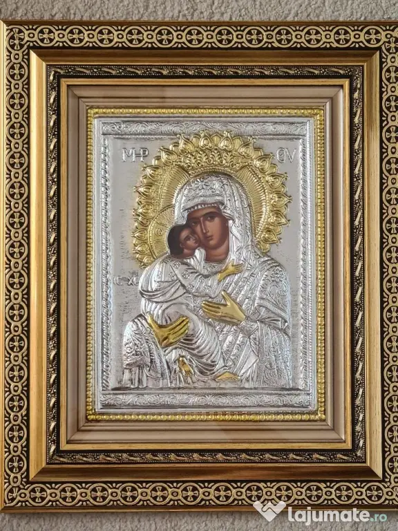 Icoana Argintata - Maica Domnului - Dulcea Sarutare Relief 3 D