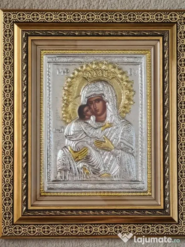 Icoana Argintata - Maica Domnului - Dulcea Sarutare Relief 3 D