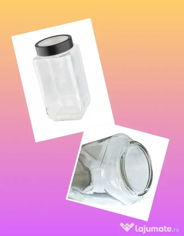 Borcane sticla patrate 1 kg cu capac din plastic NOI