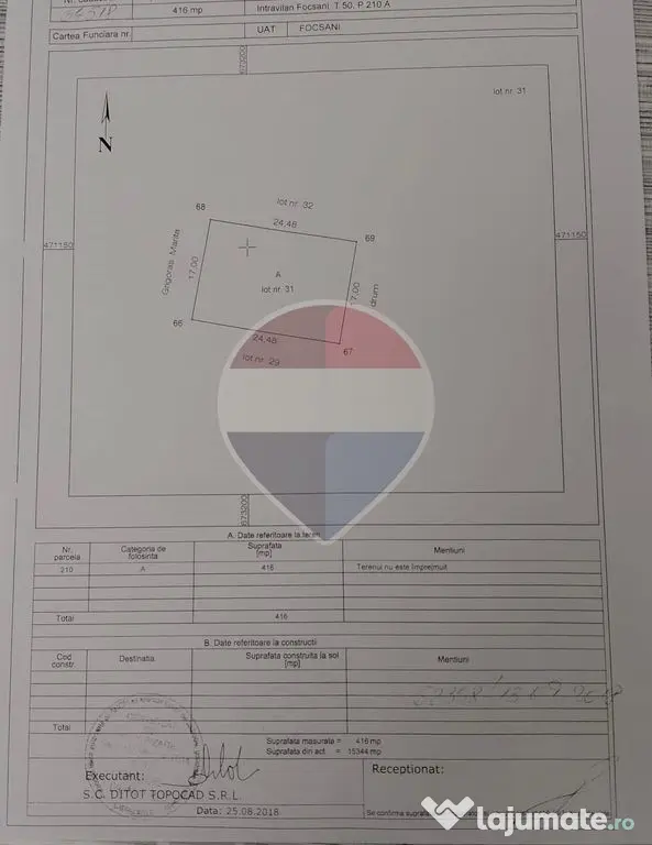 Teren intravilan 416mp | Focșani Nord | Zona Crangului - Focsani (Vrancea)