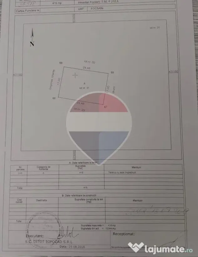 Teren intravilan 416mp | Focșani Nord | Zona Crangului - Focsani (Vrancea)