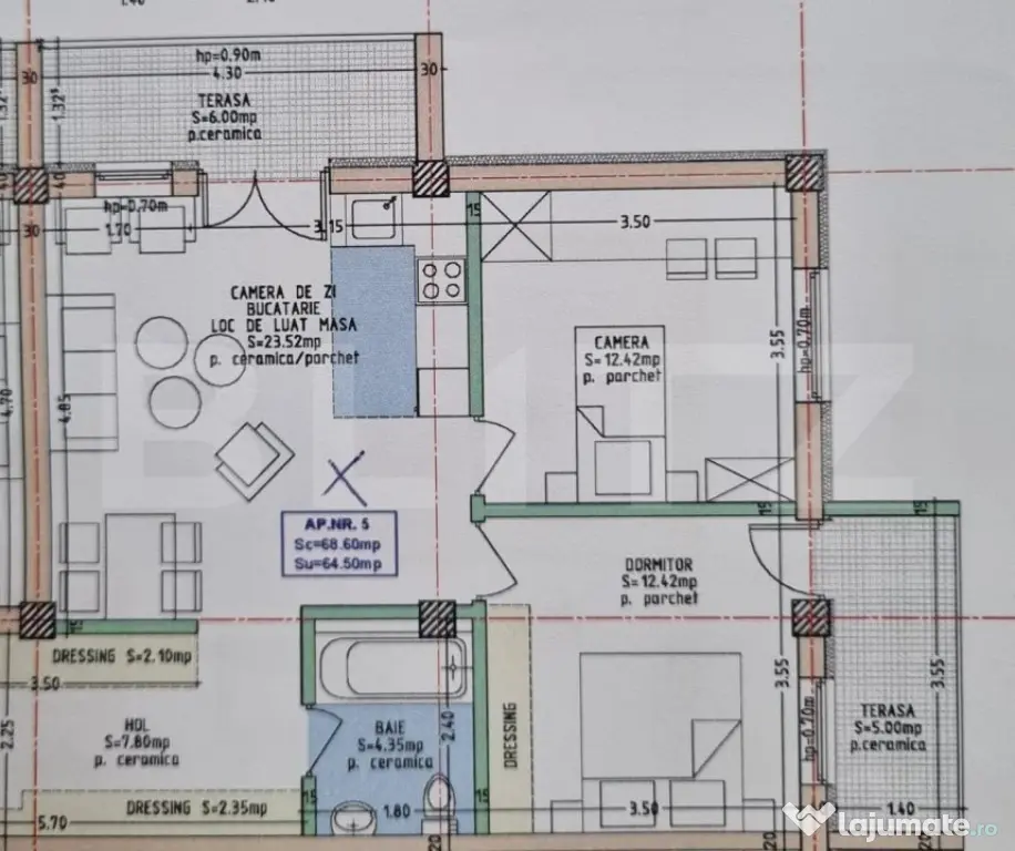 Apartament 3 camere, 64,5 mp + terasă, Zona de Sud, finisaj - Bistrita (Bistrita-Nasaud)