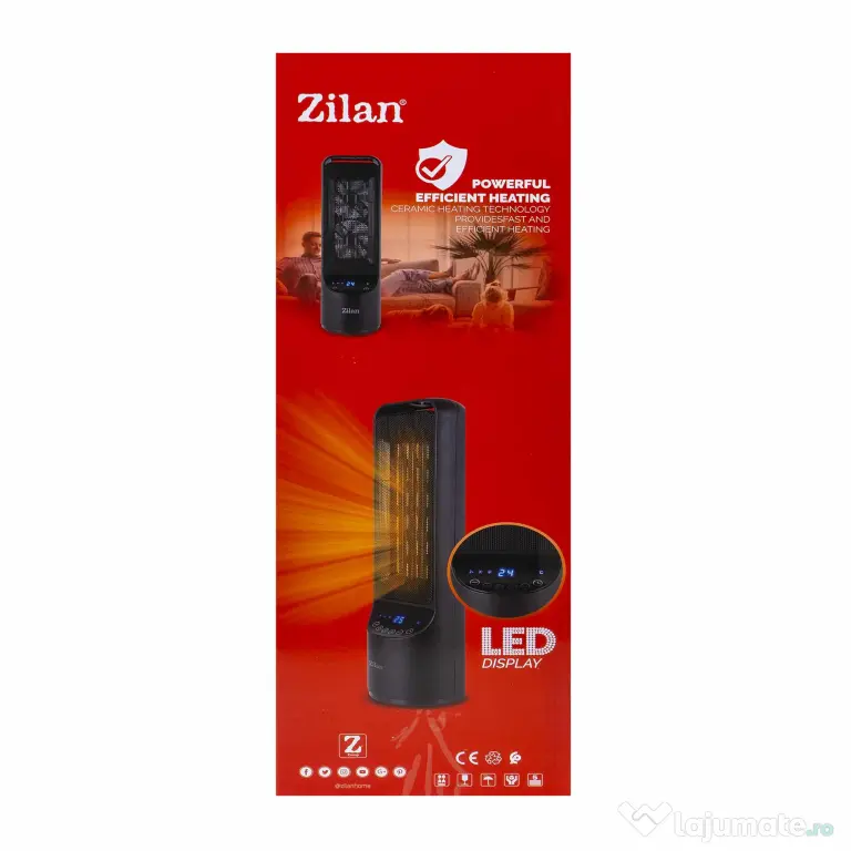 Aeroterma ceramica turn, putere 2000W, timer 12H, 2 trepte de viteza, cu telecomanda / ZLN 2052