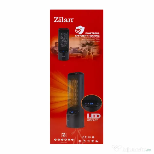Aeroterma ceramica turn, putere 2000W, timer 12H, 2 trepte de viteza, cu telecomanda / ZLN 2052