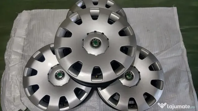 Vand set 4 jante otel NOI originale R15 5x100 + capace originale Skoda - 700 ron