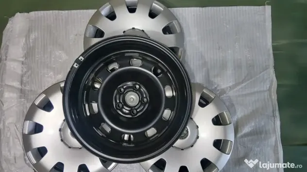 Vand set 4 jante otel NOI originale R15 5x100 + capace originale Skoda - 700 ron