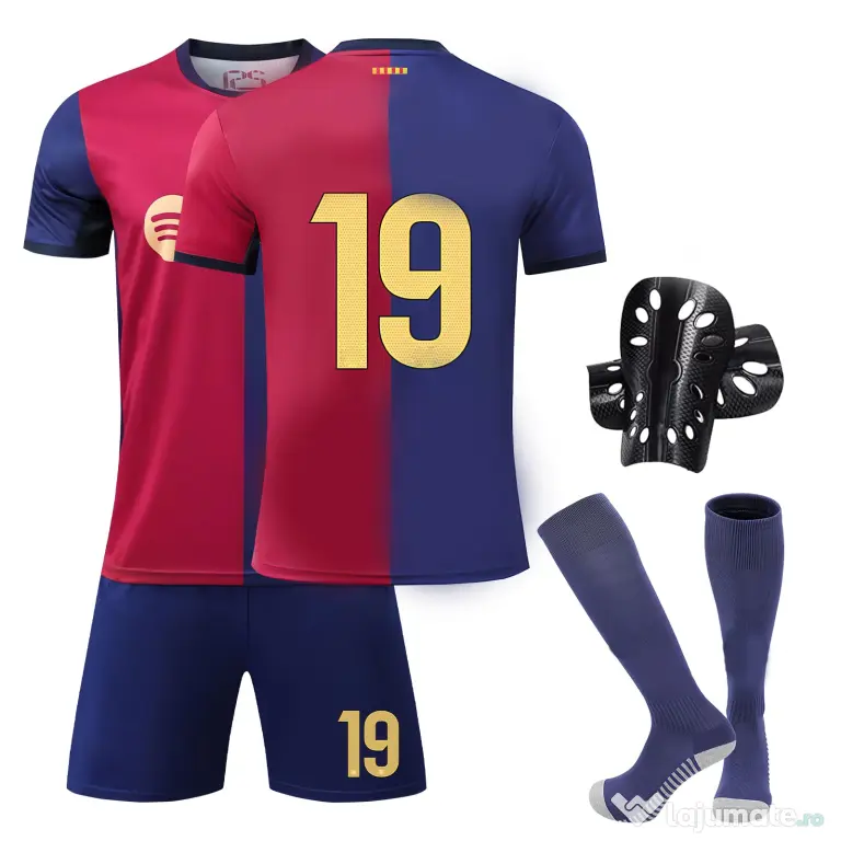 Echipament de fotbal pentru juniori: tricou, pantaloni scurți, șosete și proteje-gambe – roșu-albastru 22