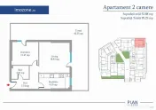 2 camere 52 mp+42 mp terasa, parter, Bloc finalizat, centrala, bucatarie inchisa 