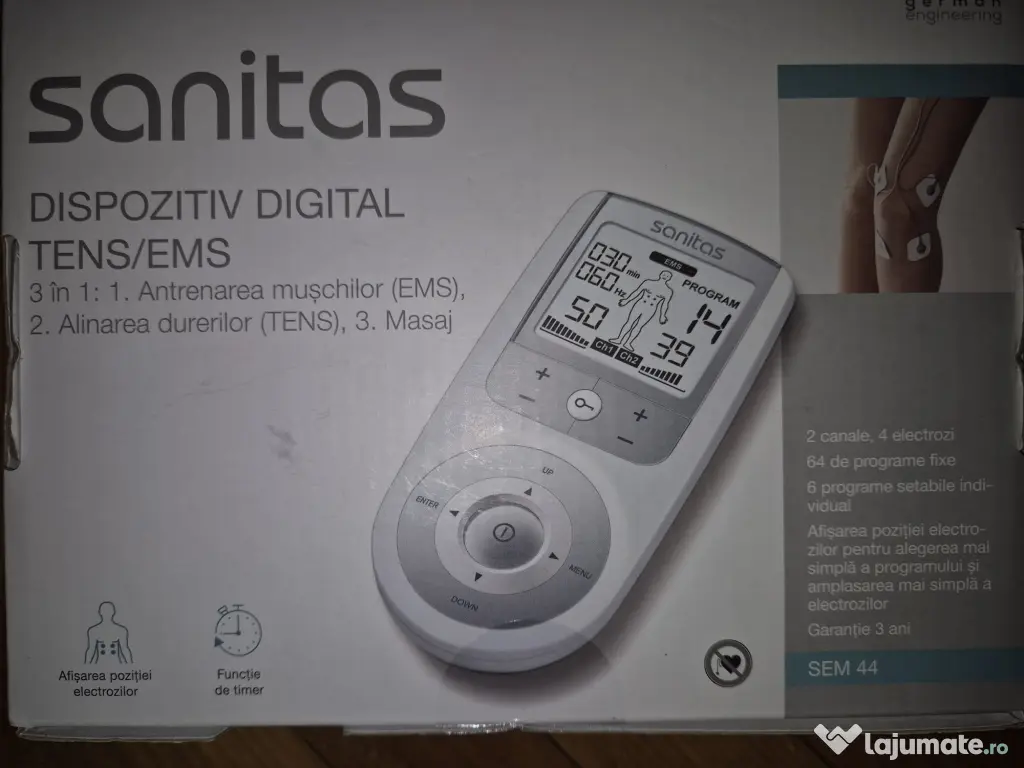 SANITAS SEM44 - TENS, EMS, Electrostimulare, masaj - Nou sigilat 3 ani garantie