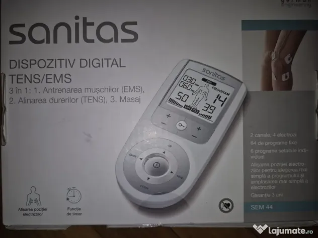 SANITAS SEM44 - TENS, EMS, Electrostimulare, masaj - Nou sigilat 3 ani garantie